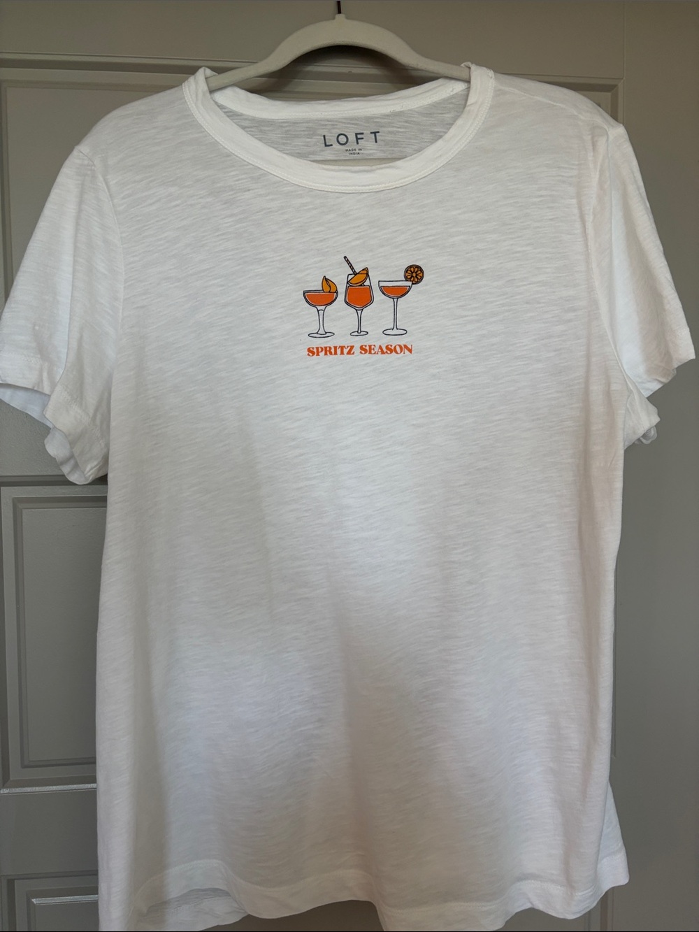 LOFT White Graphic Tee with Orange Cocktail Motif